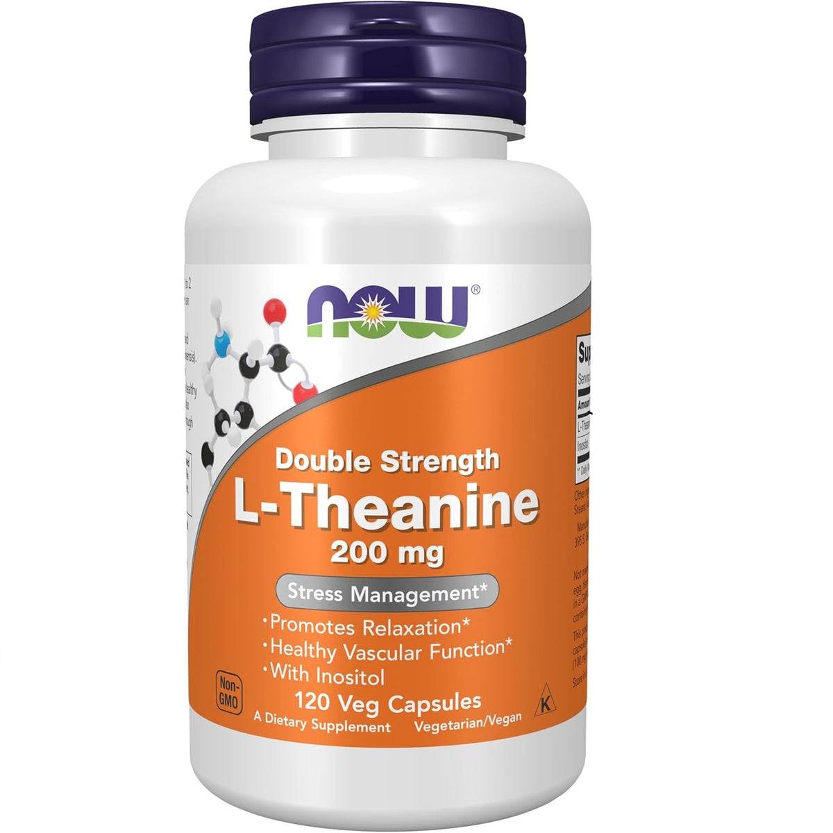 Now Foods Double Strength L-Theanine 200mg with Inositol, 120 Veg Capsules