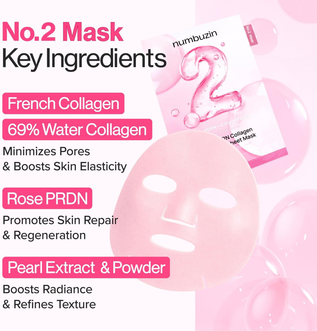 numbuzin No.2 Sheet Mask | Rose PDRN Collagen Plumping Sheet Mask 5ea