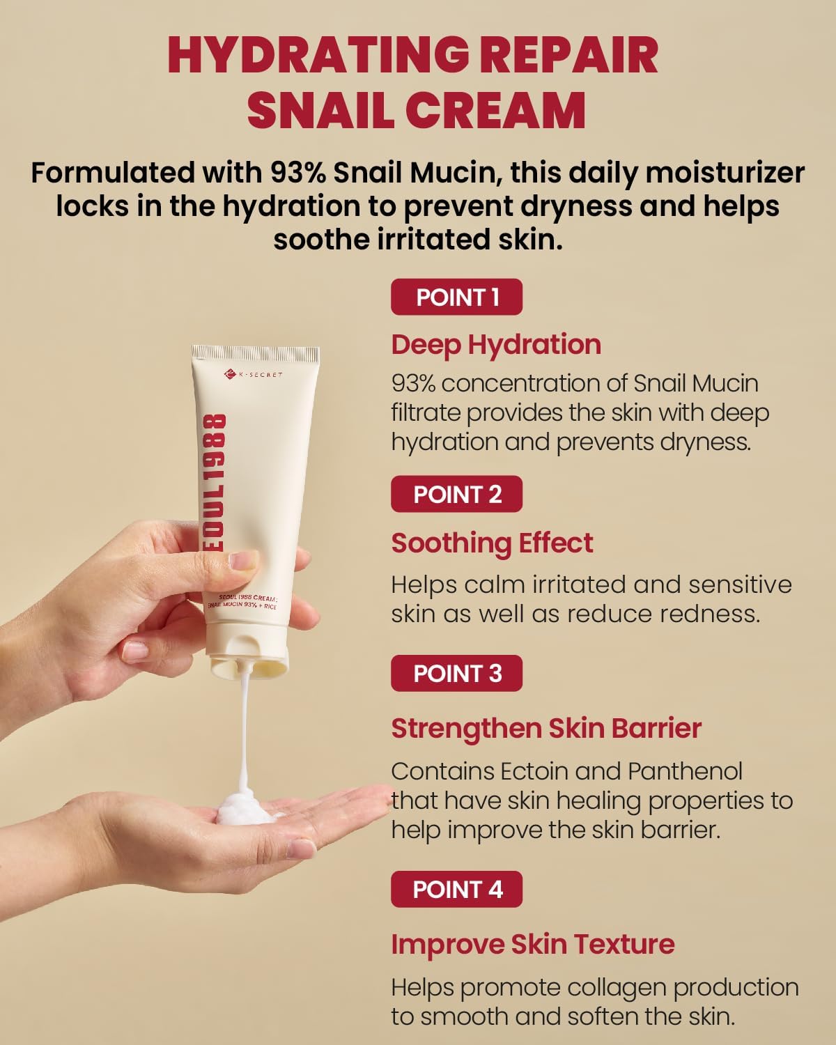 K-SECRET Seoul 1988 Cream Snail Mucin 93% + Rice 100 Ml