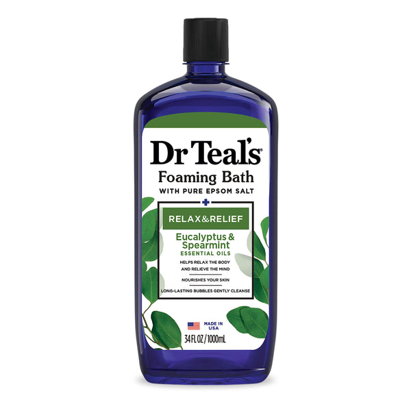 Dr Teal's Foaming Bath with Pure Epsom Salt, Relax & Relief with Eucalyptus & Spearmint, 34 fl oz