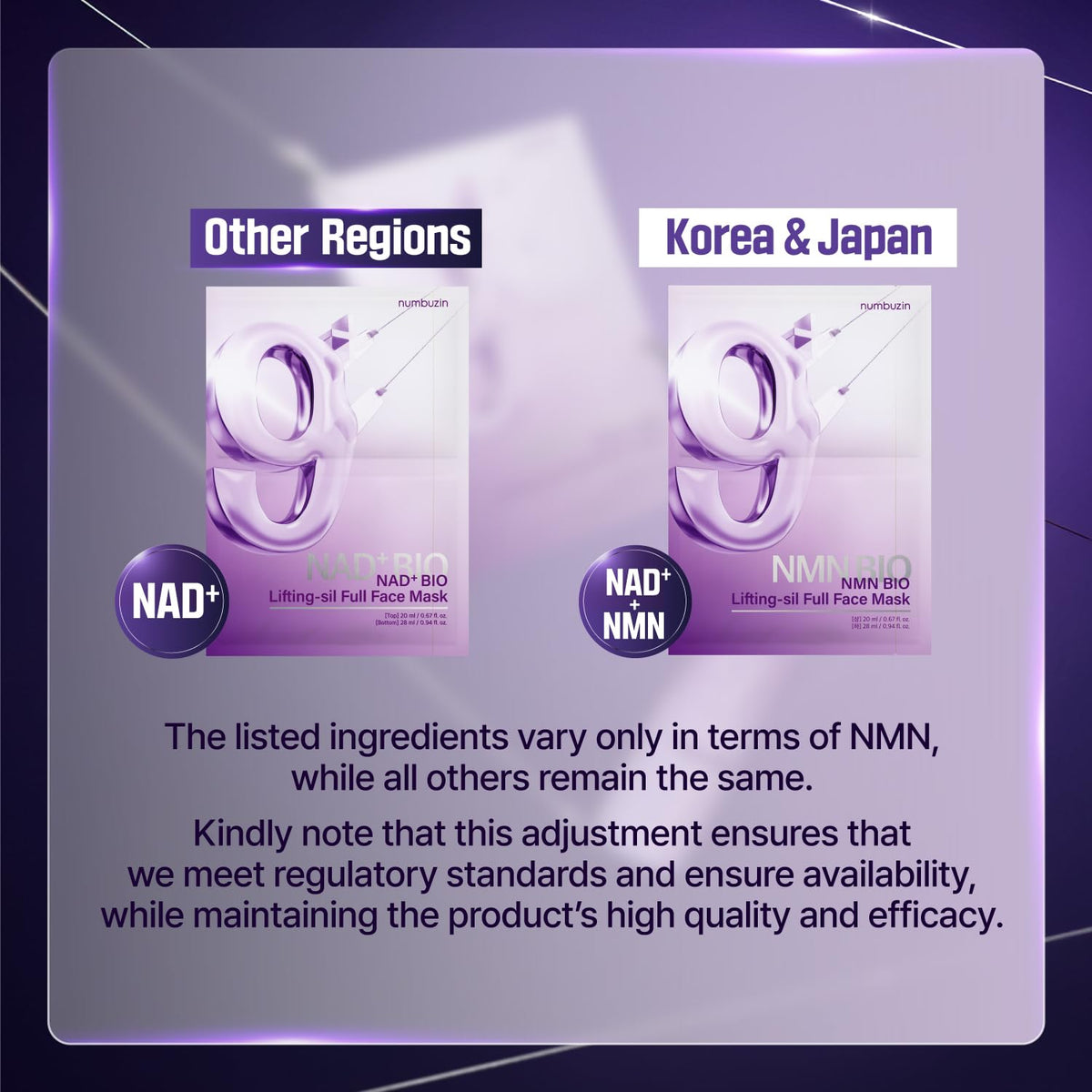 Numbuzin No.9 Sheet Mask NAD+ BIO Lifting-sil Full Face Mask - 4 Sheets + Lifting Band