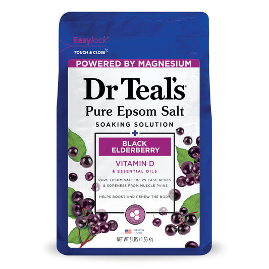 Dr Teal's Black Elderberry with Vitamin D & Essential Oils Pure Epsom Salt Soaking Solution 3 LB
