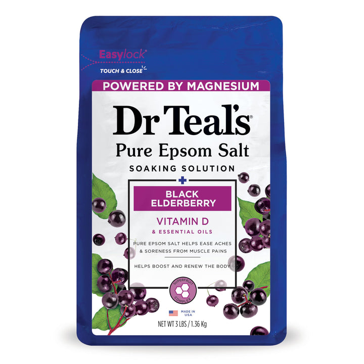 Dr Teal's Black Elderberry with Vitamin D & Essential Oils Pure Epsom Salt Soaking Solution 3 LB