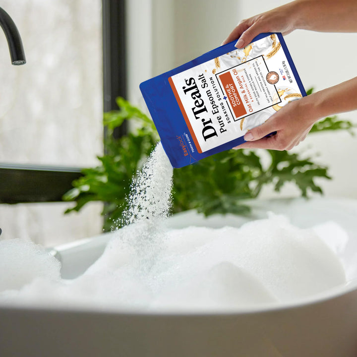 Dr Teal's Epsom Salt Magnesium Soaking Solution, Soothe & Comfort with Oat Milk & Argan Oil, 3 lbs