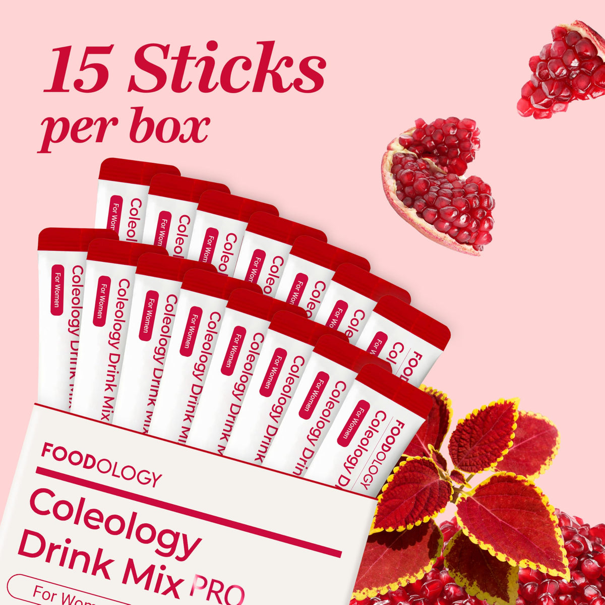FOODOLOGY Coleology Drink Mix PRO (15days) - Daily Pomegranate Water Mix with Coleus Forskohlii, Banaba Leaf, FOS & Ginkgo – Refreshing Wellness Drink for Body Balance