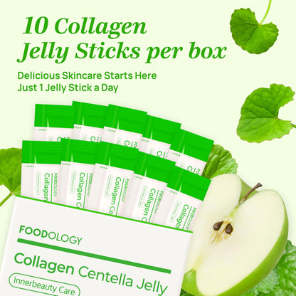 FOODOLOGY Collagen Centella Jelly (Green Apple) – Collagen Peptide with PDRN – Biotin, Vitamin A & E for Skin Glow, Hair & Nails – 10 Sticks
