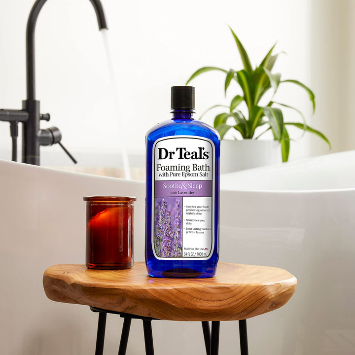 Dr Teal's Foaming Bath with Pure Epsom Salt, Soothe & Sleep with Lavender, 34 fl oz