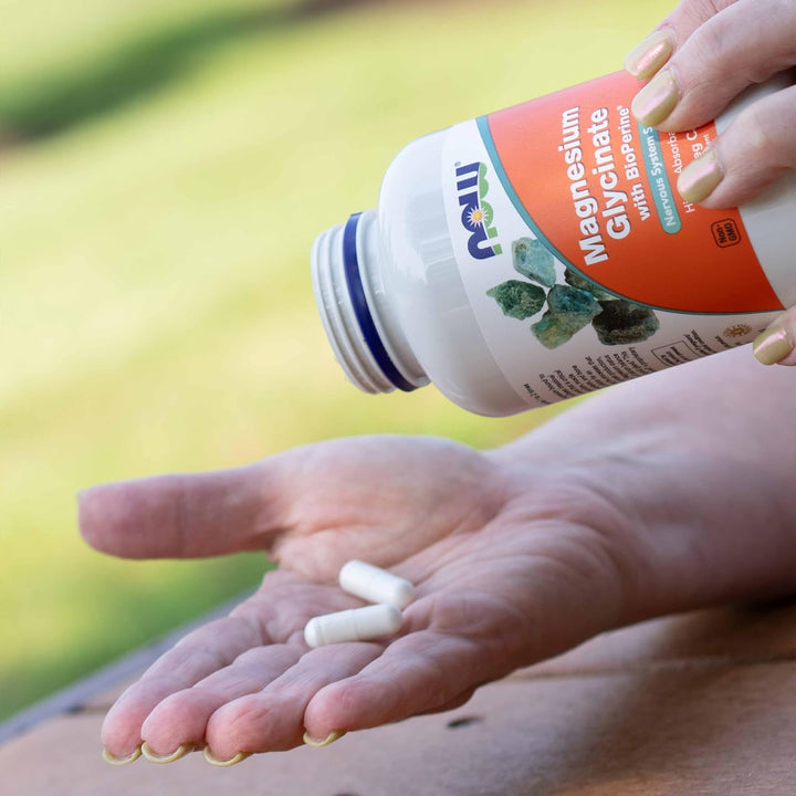 NOW Supplements, Magnesium Glycinate with BioPerine, 180 Veg Capsules