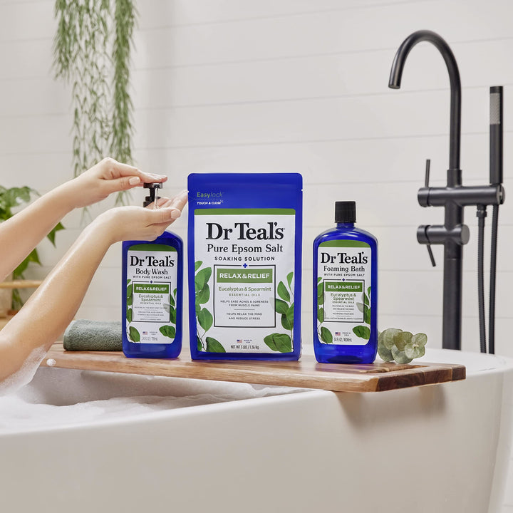 Dr Teal's Foaming Bath with Pure Epsom Salt, Relax & Relief with Eucalyptus & Spearmint, 34 fl oz