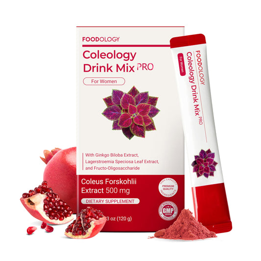 FOODOLOGY Coleology Drink Mix PRO (15days) - Daily Pomegranate Water Mix with Coleus Forskohlii, Banaba Leaf, FOS & Ginkgo – Refreshing Wellness Drink for Body Balance