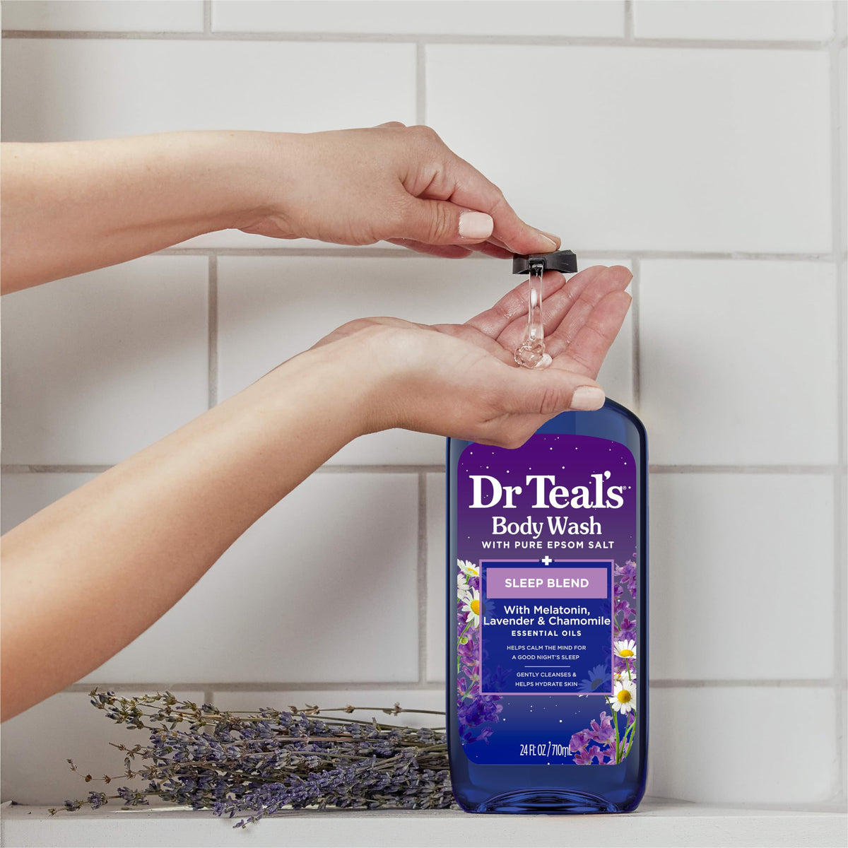 Dr Teal's Sleep Body Wash with Melatonin, Lavender & Chamomile & Essential Oil Blend, 24 fl oz.