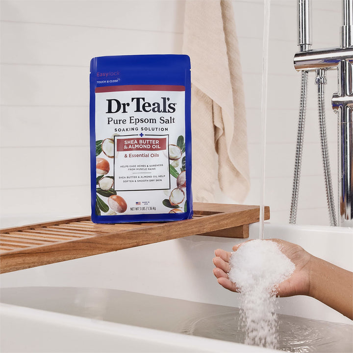 Dr Teal's Epsom Salt Magnesium Soaking Solution, Soften & Moisturize with Shea Butter & Almond Oil, 3 lbs