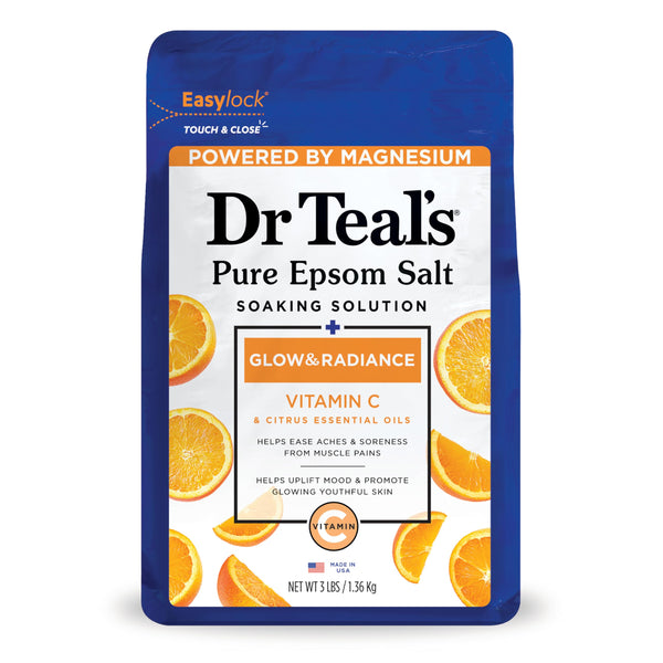 Dr Teal's Glow & Radiance with Vitamin C & Citrus Essential Oils Pure Epsom Salt Soaking Solution 3 LB