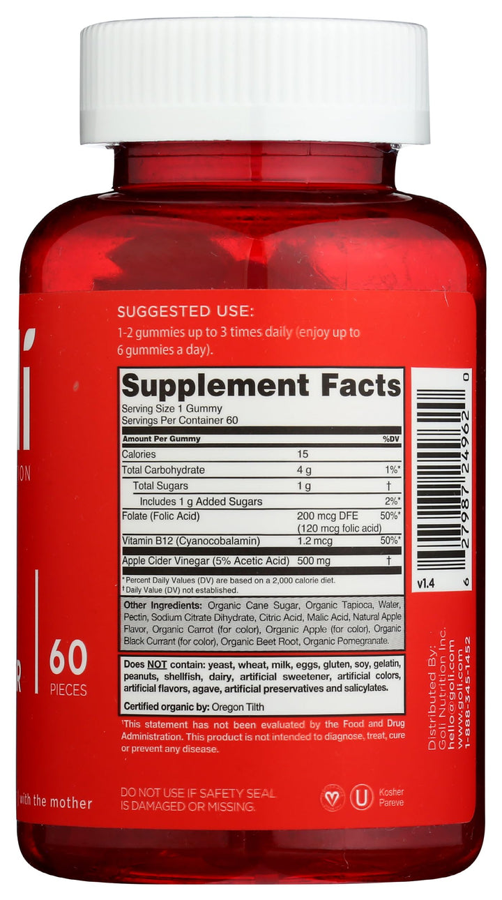 Goli Nutrition World's First Apple Cider Vinegar Gummies 60 Count