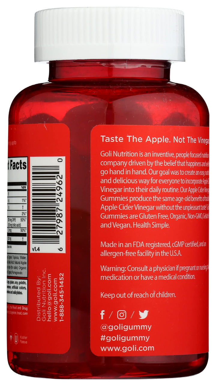 Goli Nutrition World's First Apple Cider Vinegar Gummies 60 Count