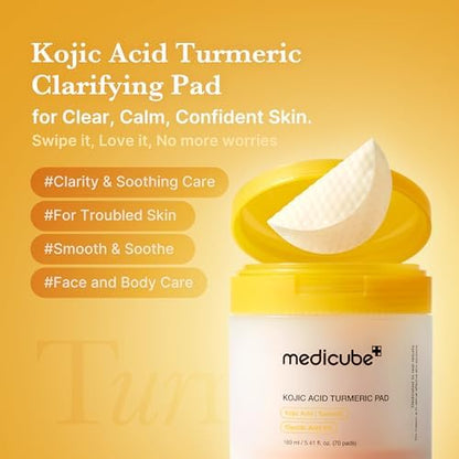 Medicube Toner Pads Kojic Acid Turmeric Clarifying Toner Pad for Troubled Skin 70 Pads