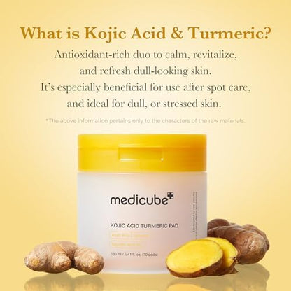 Medicube Toner Pads Kojic Acid Turmeric Clarifying Toner Pad for Troubled Skin 70 Pads