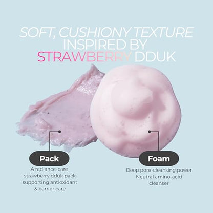 BeBreeze Busan Strawberry Dduk Pack Cleanser – 3-in-1 Korean Pack & Foam Wash with Rice & Strawberry Powder 4.23 oz