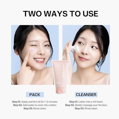 BeBreeze Busan Strawberry Dduk Pack Cleanser – 3-in-1 Korean Pack & Foam Wash with Rice & Strawberry Powder 4.23 oz