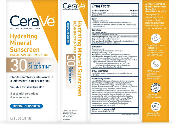 CeraVe Tinted Hydrating Mineral Sunscreen SPF 30
