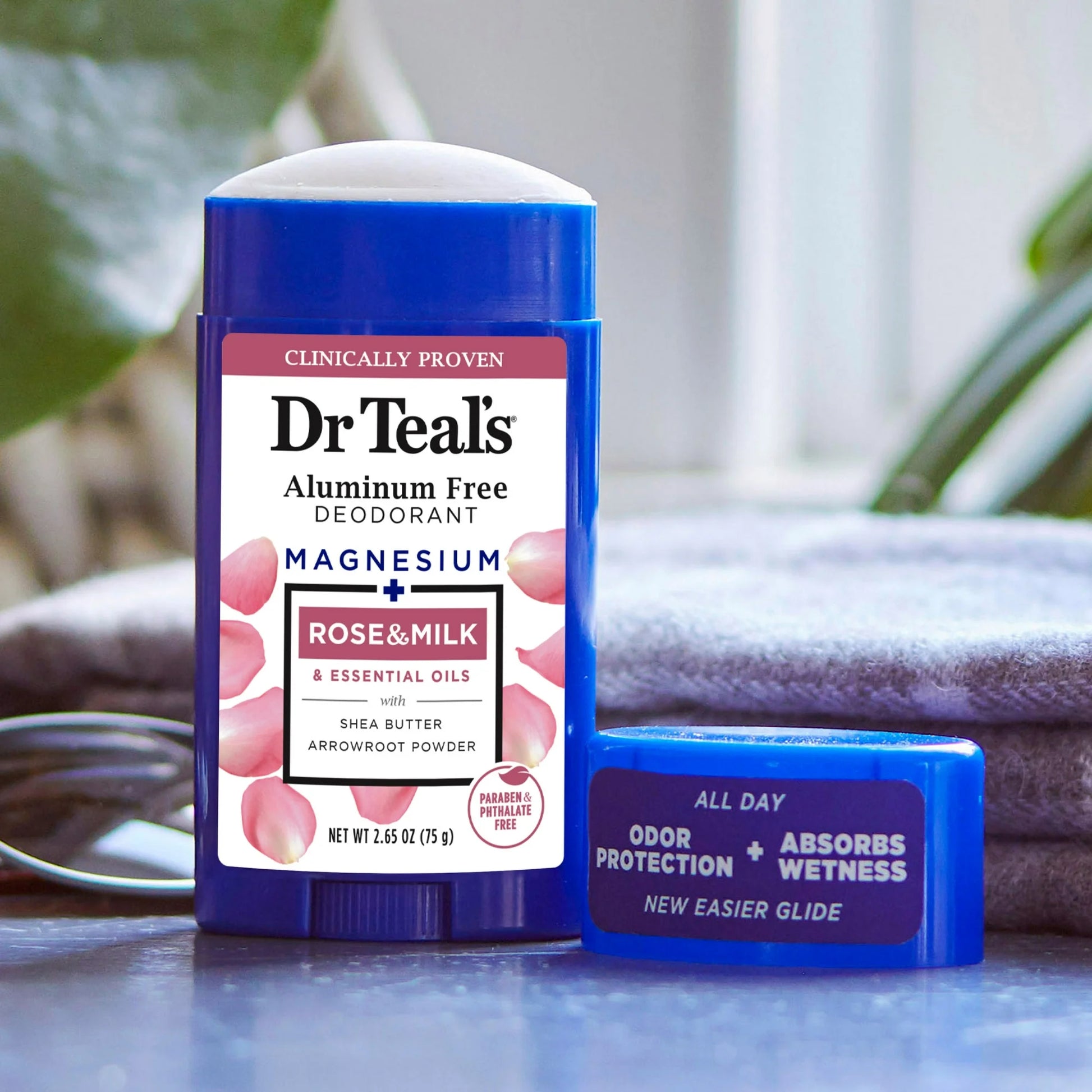 Dr Teal's Aluminum Free Deodorant, Rose & Milk with Essential Oils, 2.65 oz