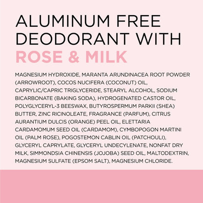 Dr Teal's Aluminum Free Deodorant, Rose & Milk with Essential Oils, 2.65 oz