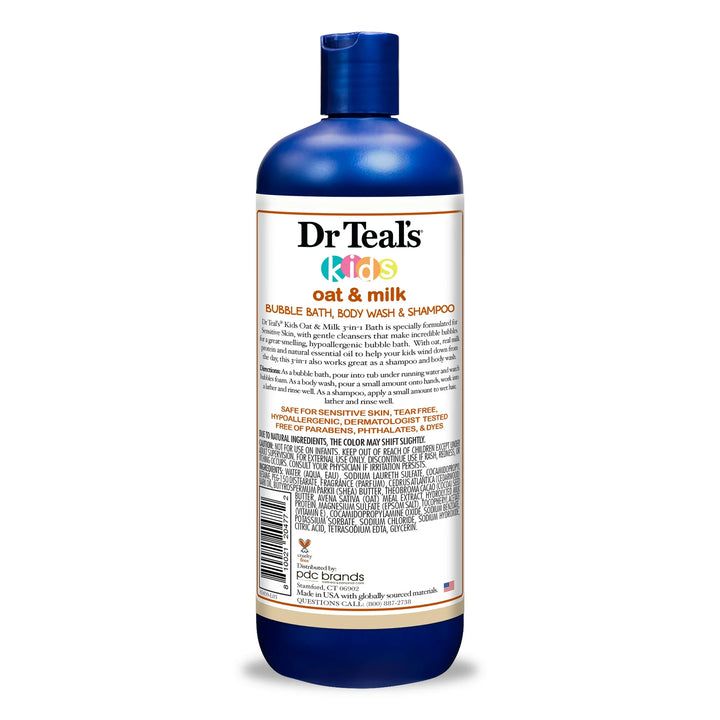Dr Teal's Kids Sensitive Skin 3-in-1 Bubble Bath, Body Wash & Shampoo with Oat & Milk, 20 fl oz