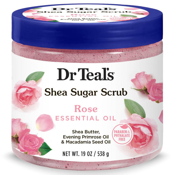 Dr Teal's Shea Sugar Body Scrub, Rose with Essential Oil, 19 oz