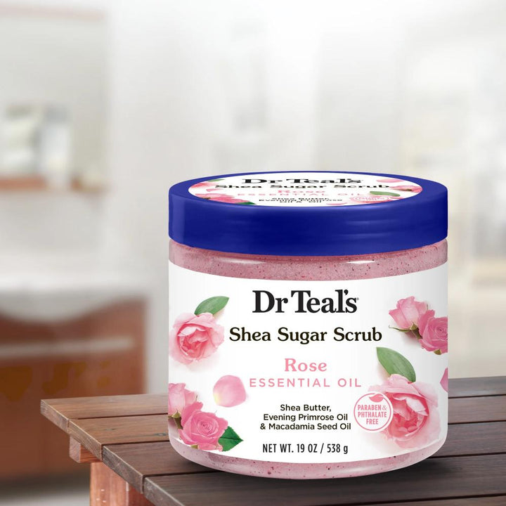 Dr Teal's Shea Sugar Body Scrub, Rose with Essential Oil, 19 oz