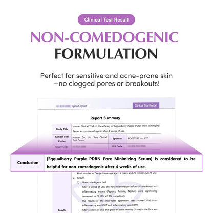 result for a non-comedogenic formulation with purple and white color scheme.