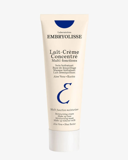 A single tube of EMBRYOLISSE Labo Lait-Crème Concentré Multi-fonctions moisturizing cream, featuring a cream-colored tube with blue branding and text, set against a plain light gray background.