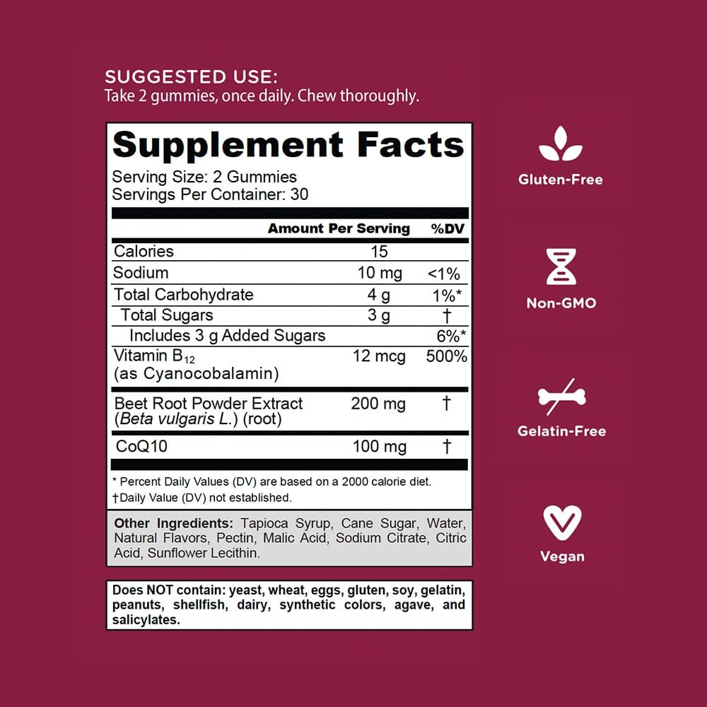 Goli Beets Nutrition Gummies with CoQ10 & Vitamin B12 - 60 Gummies