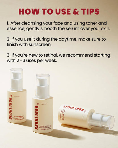 Three seoul 1988 serums with usage instructions on a beige background