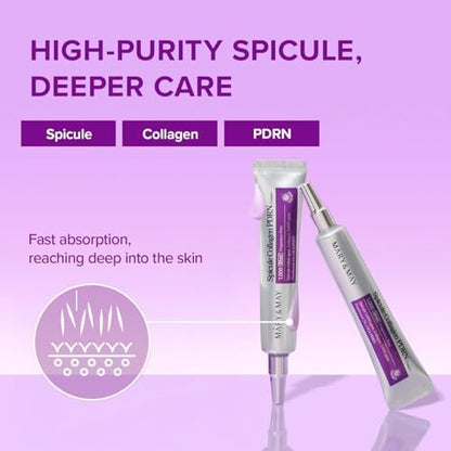 Mary&May Spicule Collagen PDRN Cream with text on a purple background