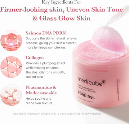 Medicube Salmon DNA PDRN Pink Collagen Jelly Pad | Korean Gel Toner Pads 70Pads