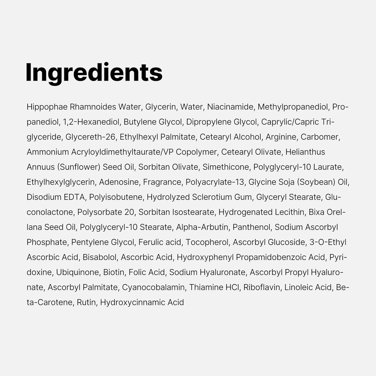 List of ingredients of Medicube Deep Vita C Capsule Cream on a white background