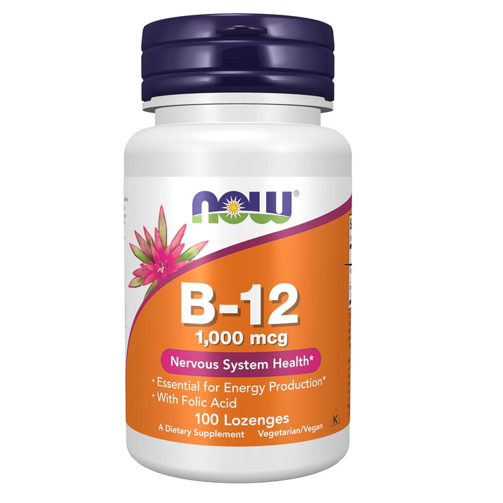NOW Supplements, Vitamin B-12 1,000 mcg with Folic Acid, Nervous System Health*, 100 Chewable Lozenges