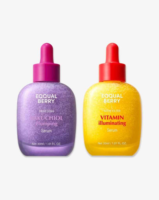 EQQUALBERRY Bakuchiol Plumping Serum & Vitamin Illuminating Serum, Pack of Two (30ml Each)