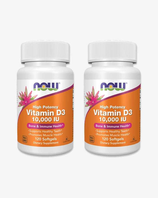 Pack of Two : NOW Foods Supplements, Vitamin D-3 10,000 IU, Highest Potency, Structural Support*, 120 Softgels