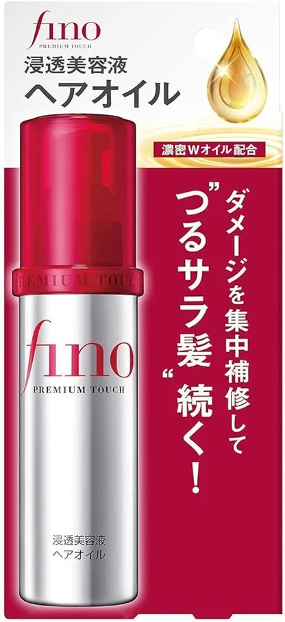 Fino hair oil bottle with red and silver design on a white background