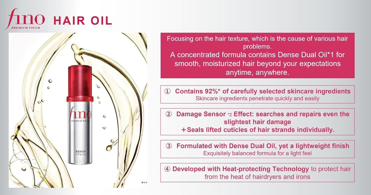 Fino hair oil product with text on a white background