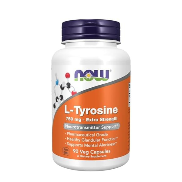 NOW Supplements, L-Tyrosine 750 mg, Supports Mental Alertness*, Neurotransmitter Support*, 90 Veg Capsules