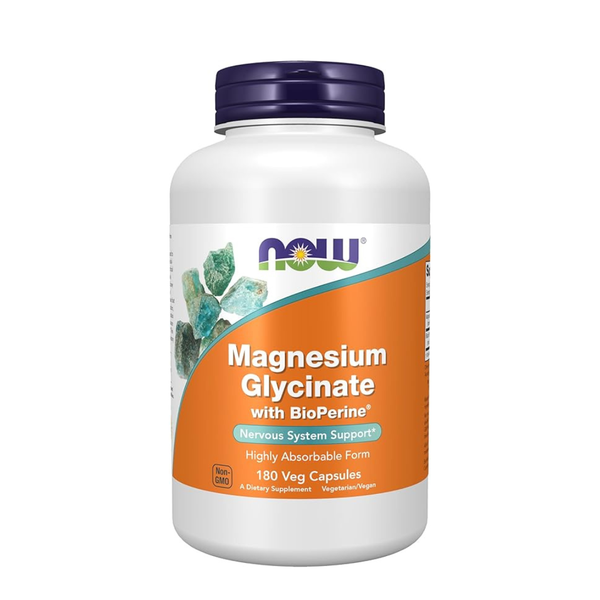 NOW Supplements, Magnesium Glycinate with BioPerine, 180 Veg Capsules