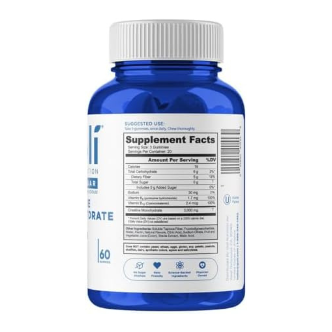 Goli Zero Sugar Creatine Monohydrate Gummies – Vitamin B6 & B12, 60 Gummies