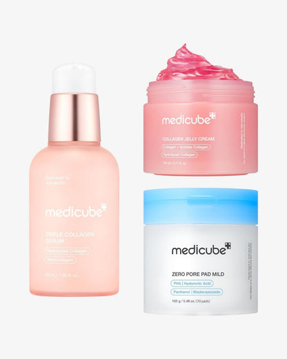 Medicube 3-in-1 Bundle: Collagen Jelly Cream + Triple Collagen Serum + Zero Pore Pads
